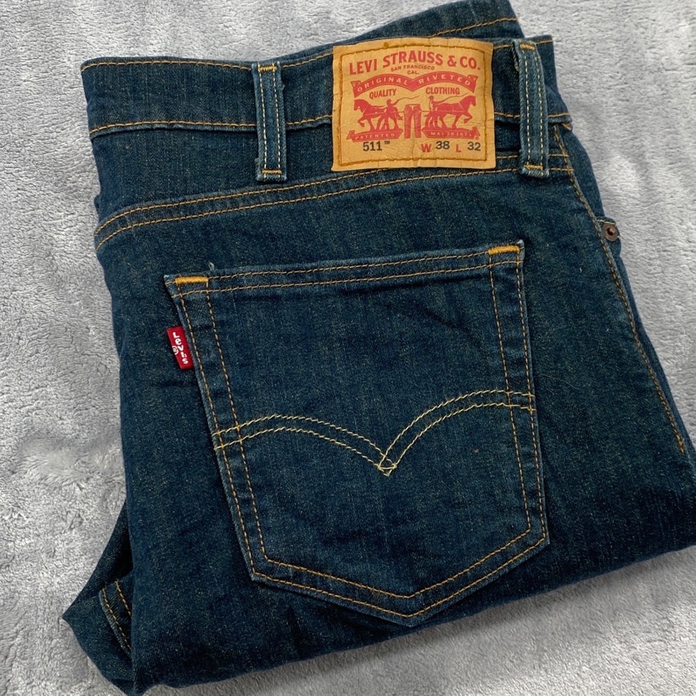 Levis 511 Slim Fit Stretch Jeans Mens 38x32 Dark Wash Blue Denim Jeans